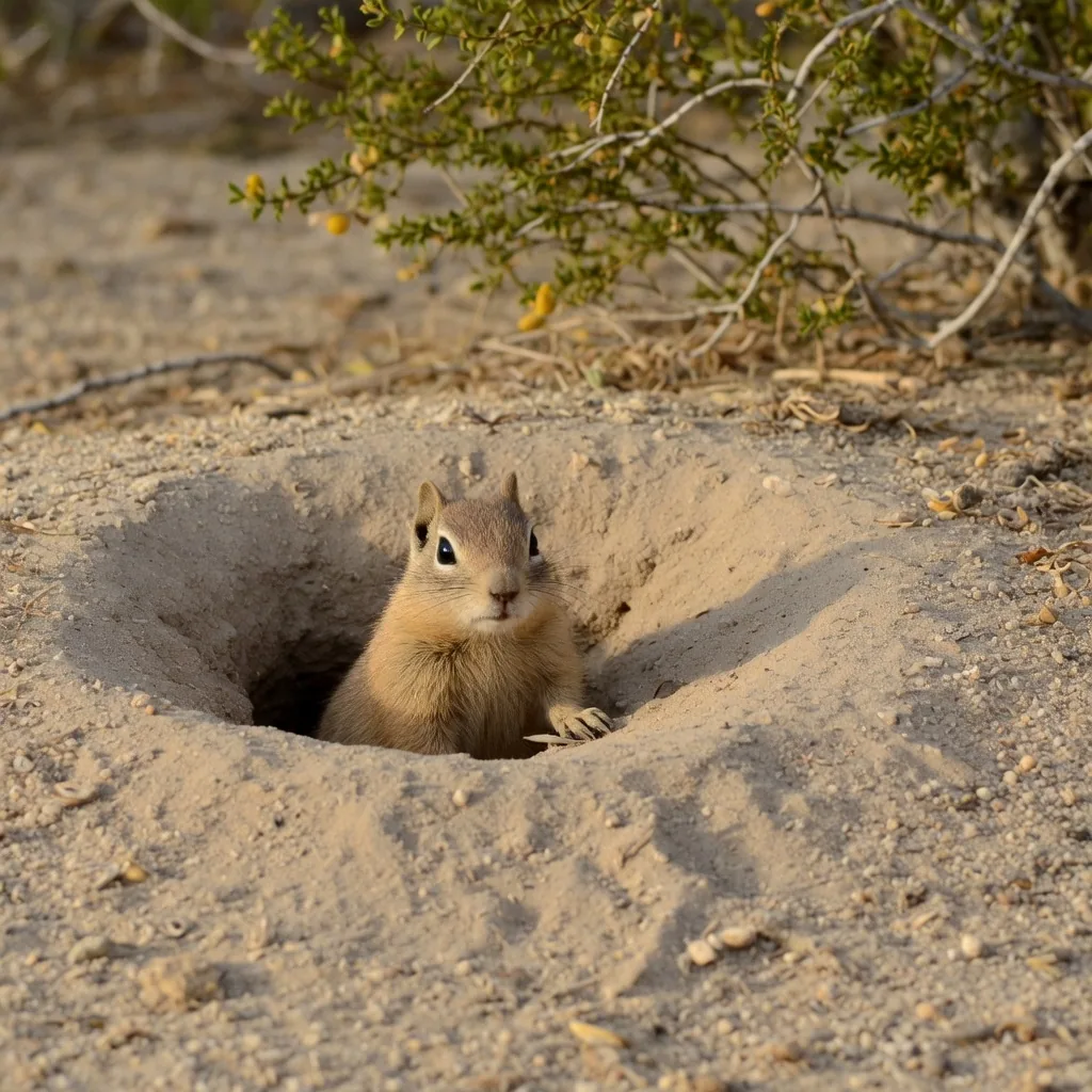 Round-tailed ground squirrel emerging from its burrow in the Sonoran Desert