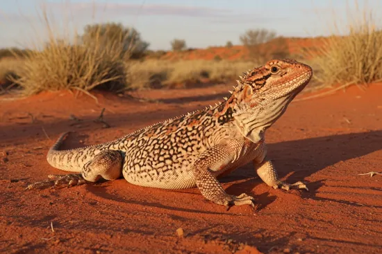 Central netted dragon lizard on red sand