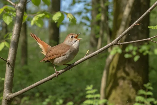 Nightingale singing on a branch