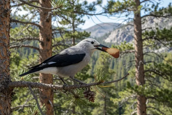 Clark's nutcracker holding a seed