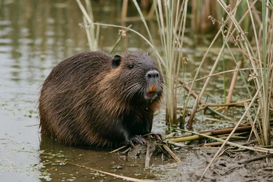 Nutria or coypu at the water's edge