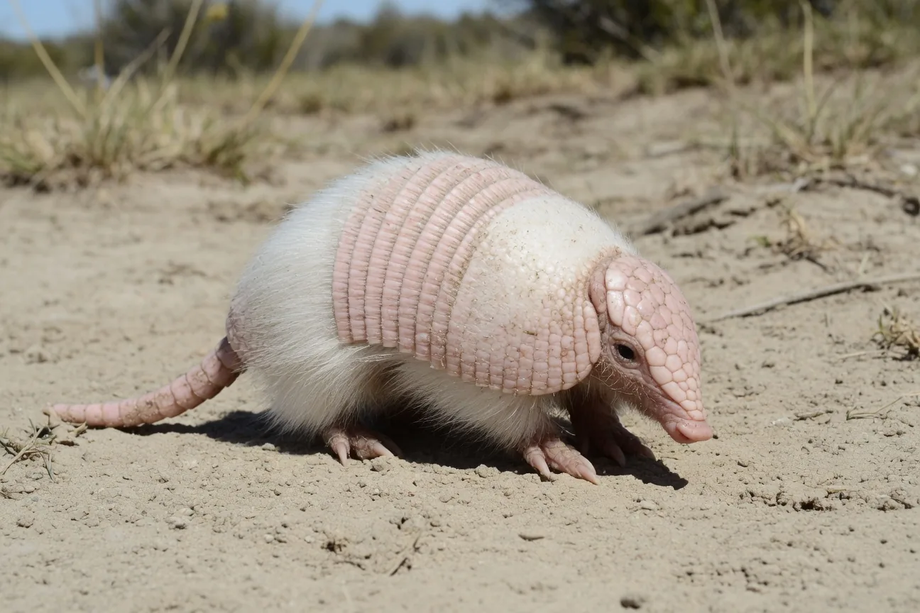 Pink fairy armadillo, the world's smallest armadillo with its distinctive pink shell