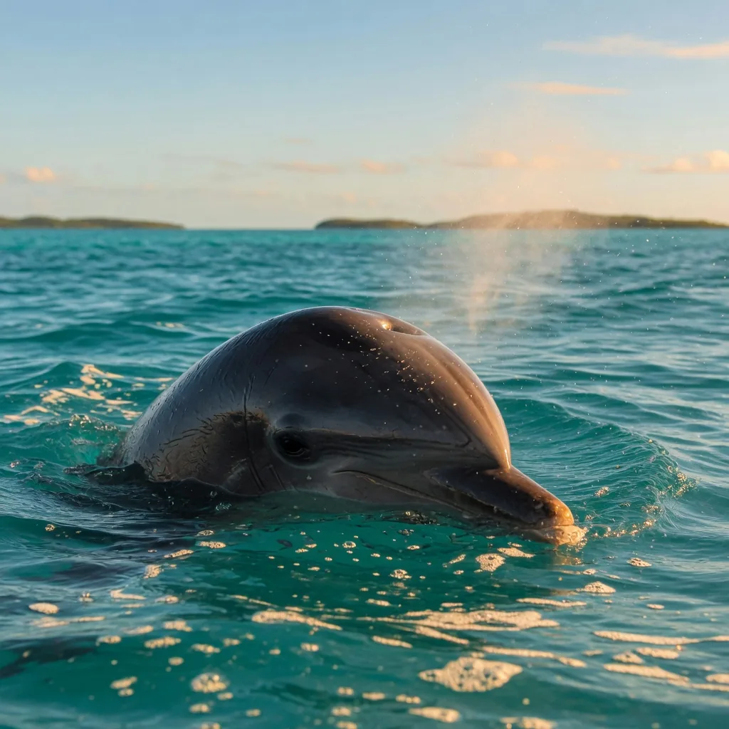 Side-by-side comparison: a dolphin breathing through a blowhole above water vs. a shark breathing through gill slits underwater
