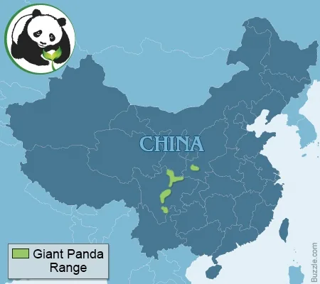 Map showing giant panda geographical range in China