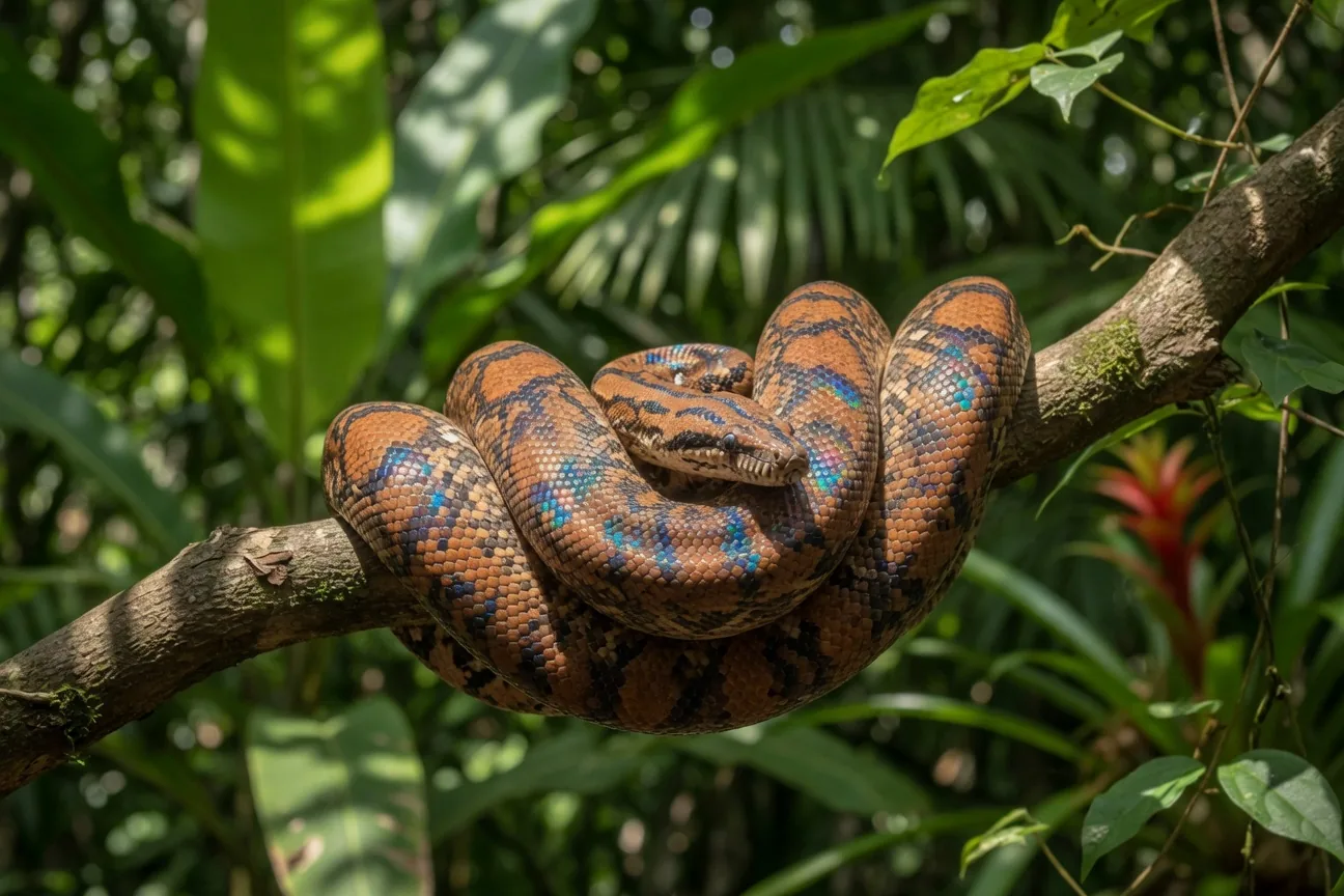 Rainbow Boa displaying iridescent rainbow sheen on scales