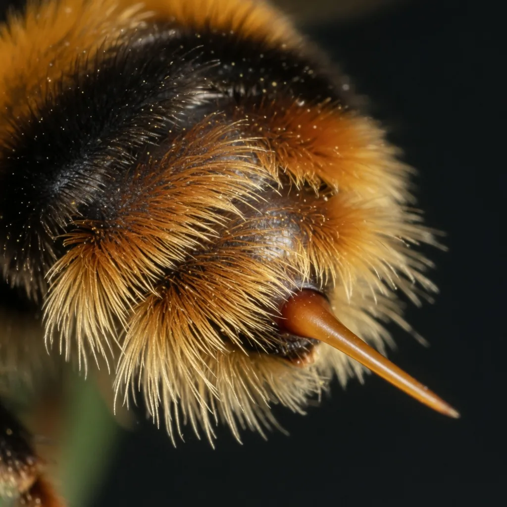 Close-up of a bumblebee's smooth stinger, no barbs, so it can sting more than once