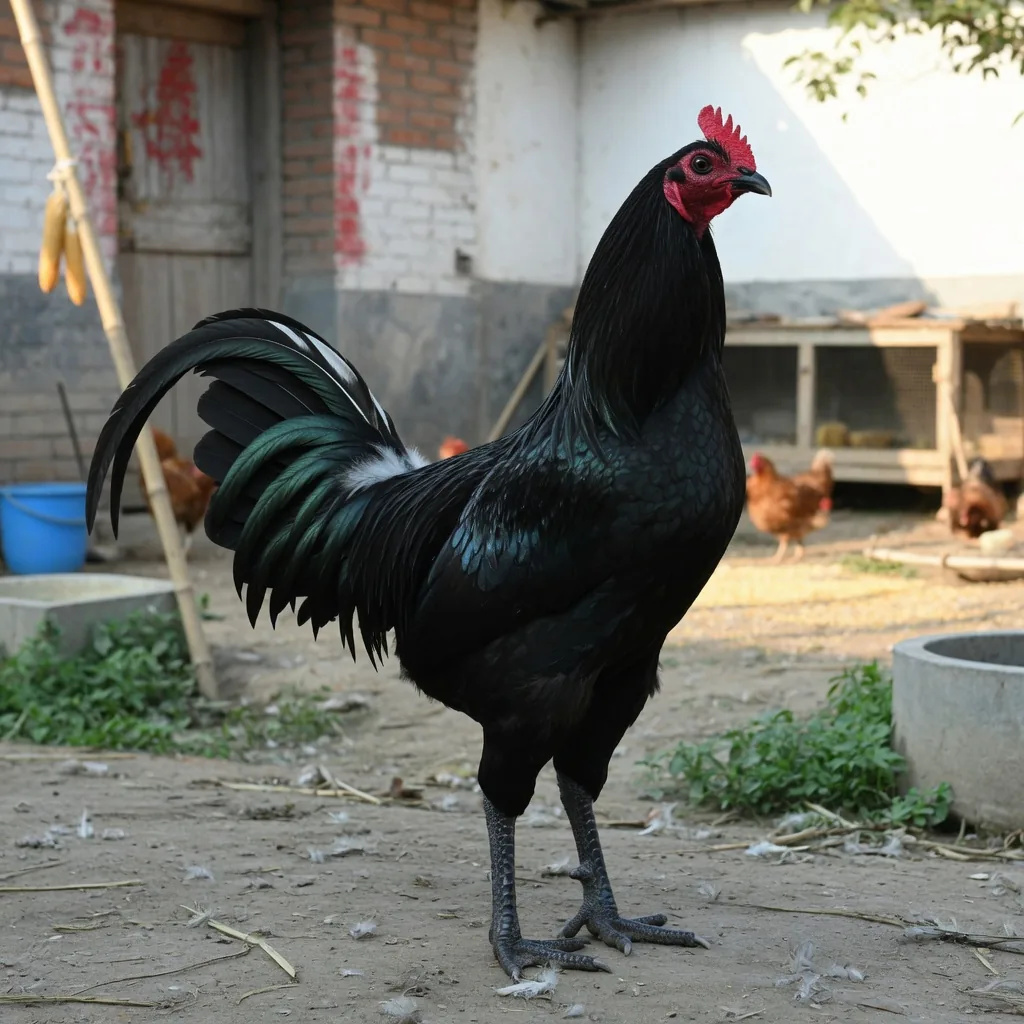 Langshan chicken, tall black-feathered breed from China
