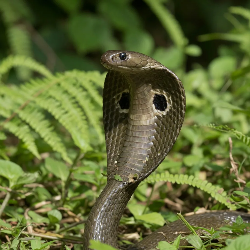 Monocled cobra with circular marking on its spread hood