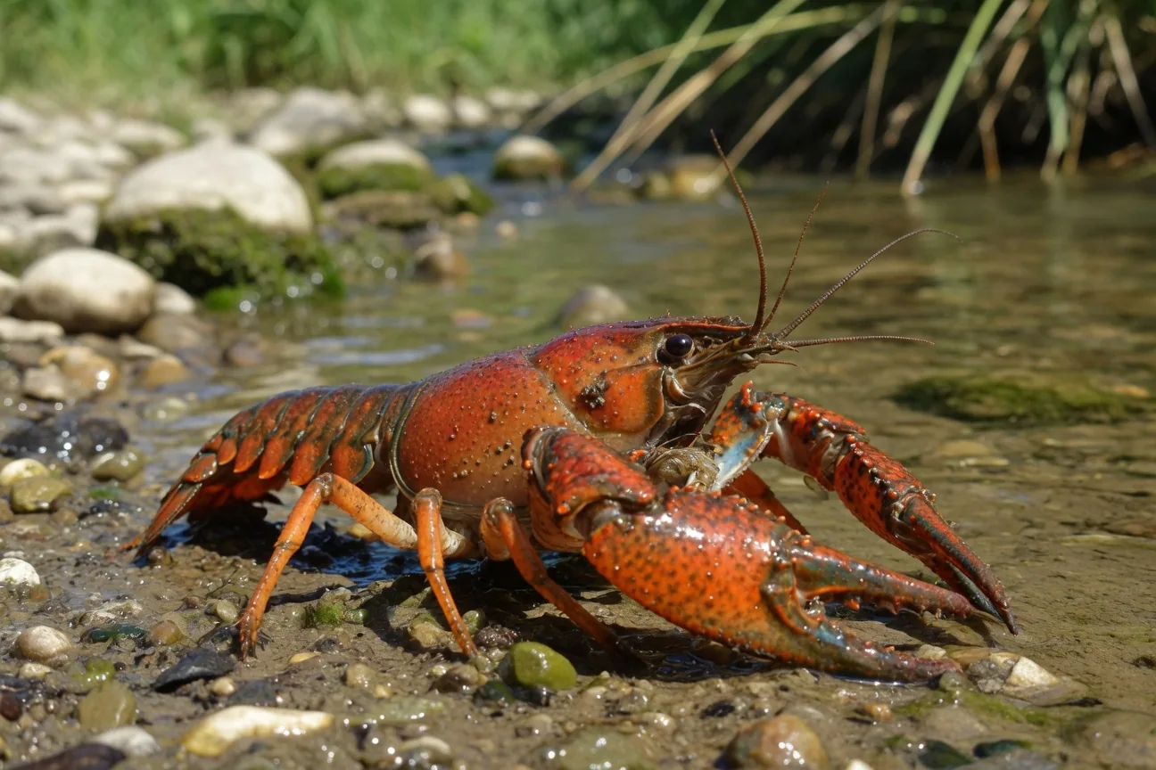 Map showing crayfish family distribution worldwide, orange for Northern hemisphere families, teal for the Southern hemisphere Parastacidae family