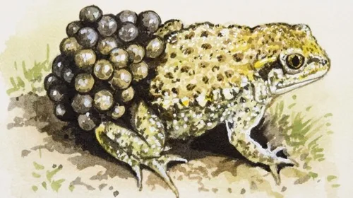 Midwife toad carrying eggs on its back