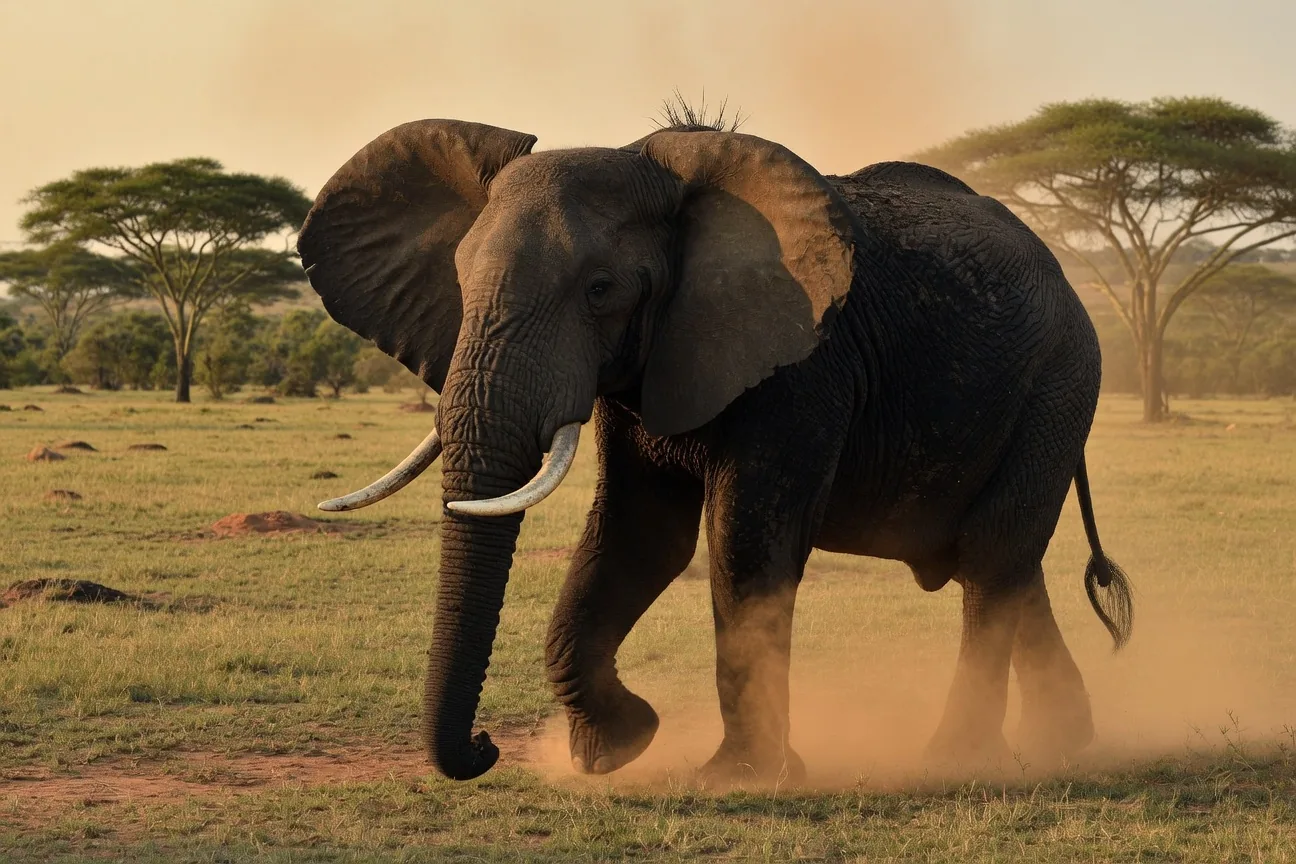 African elephant with massive fan-shaped ears and dark wrinkled skin