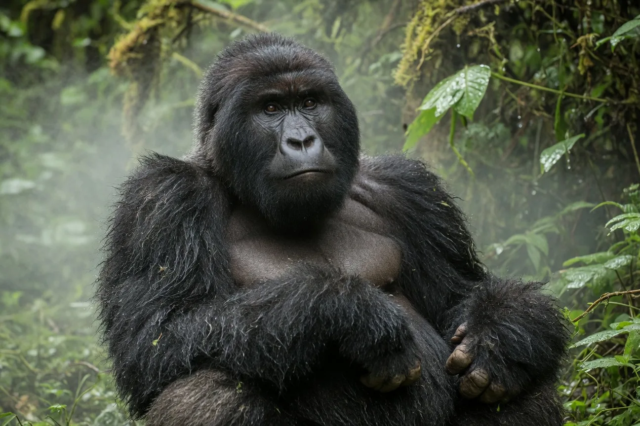 Silverback mountain gorilla in the rainforest