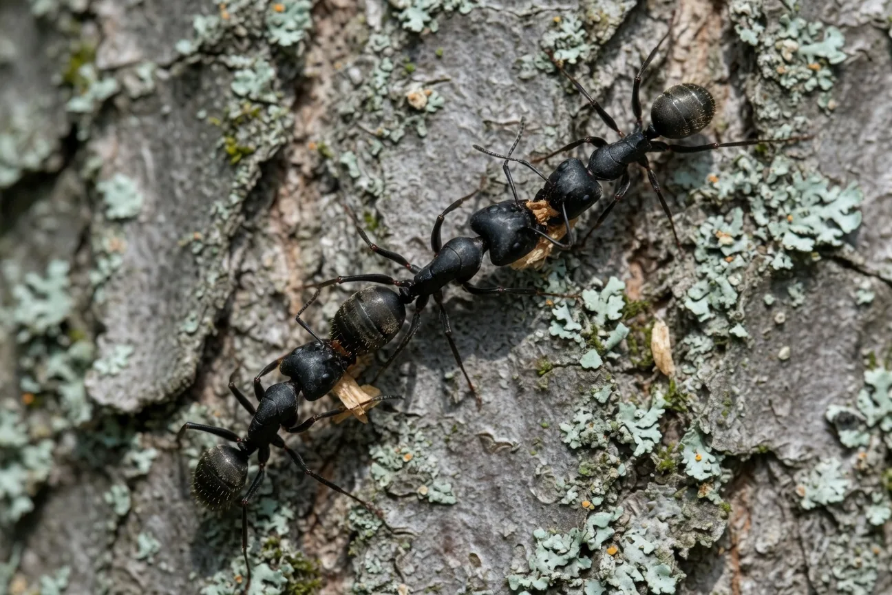 Carpenter ants at work on a tree stump