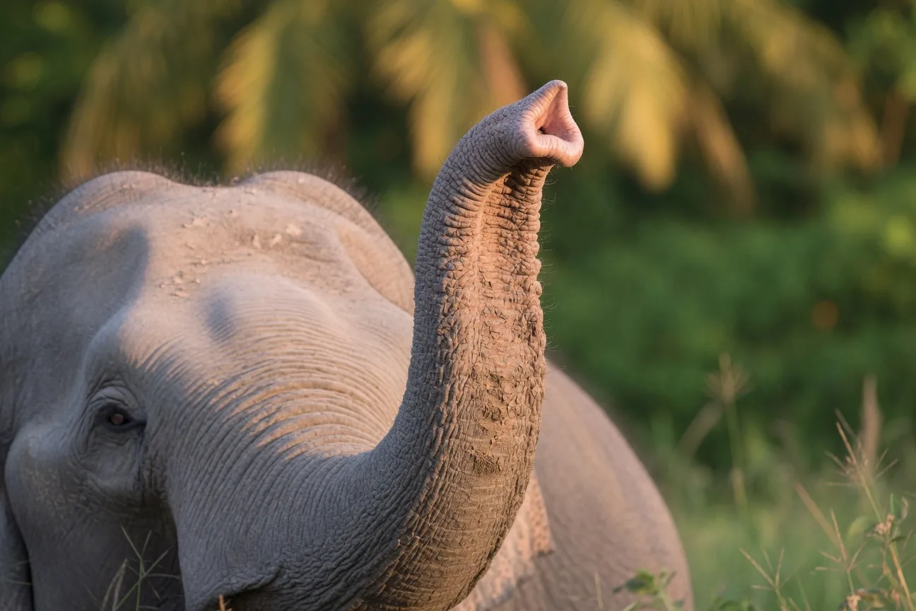 Close-up of an Asian elephant's trunk tip showing its single finger-like lip