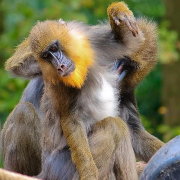 Mandrills grooming each other in a group