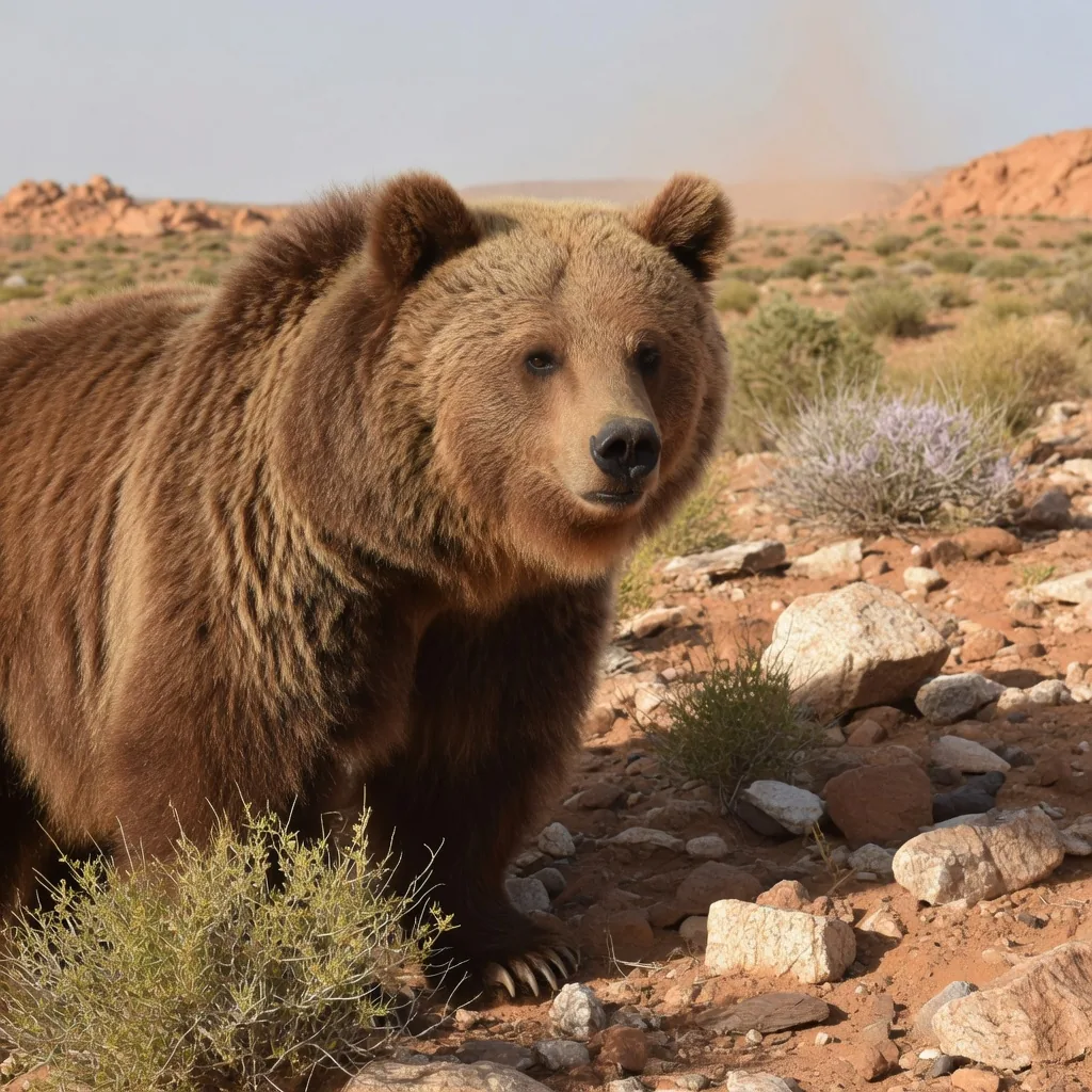 Gobi bear (Mazaalai) in rocky desert landscape
