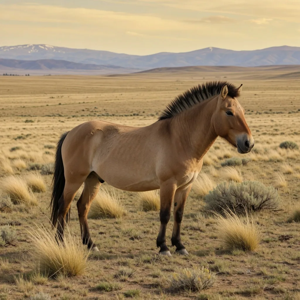 Przewalski's horse (Takhi) standing in desert steppe