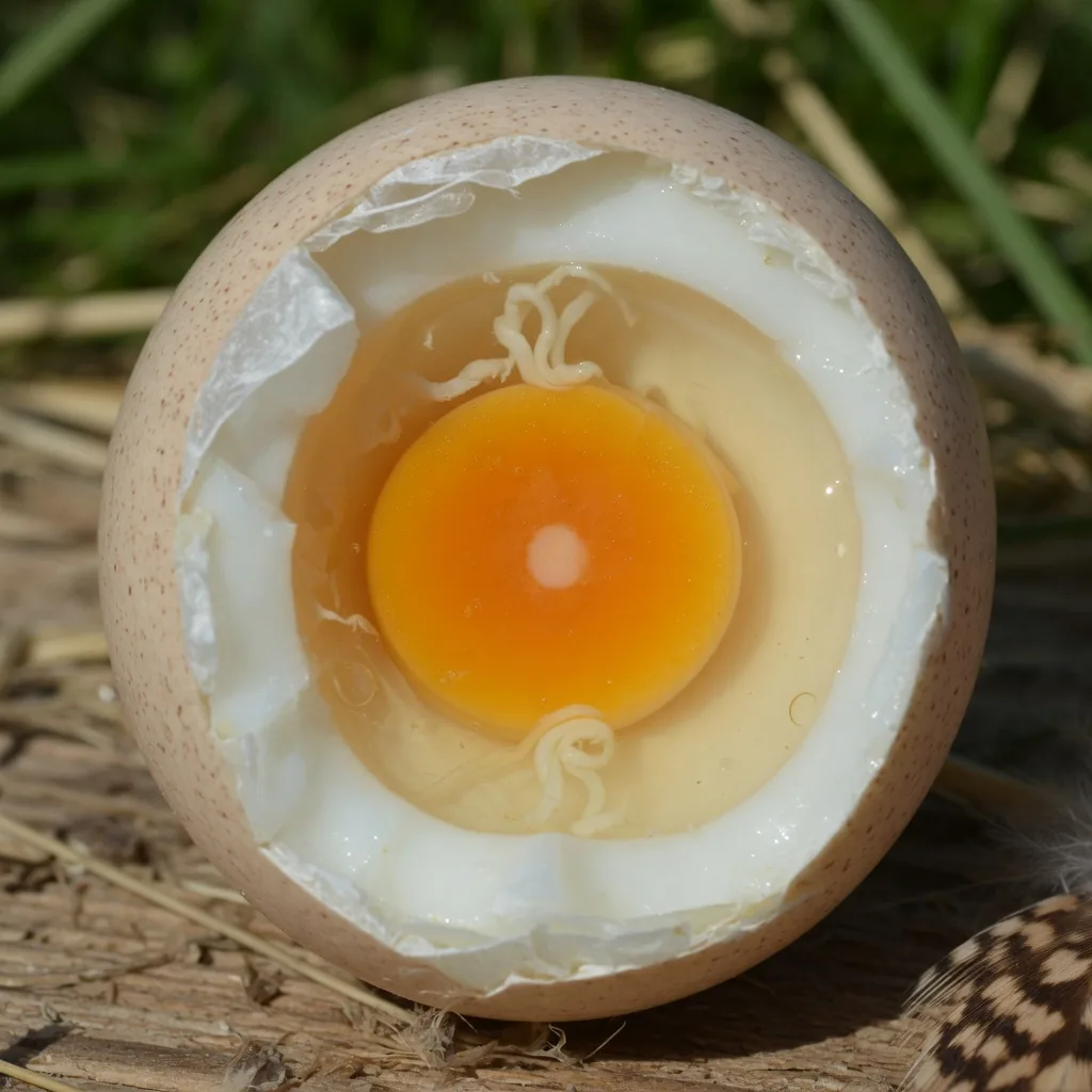 Cross-section diagram of a chicken egg showing the yolk, egg white, shell membrane, and shell
