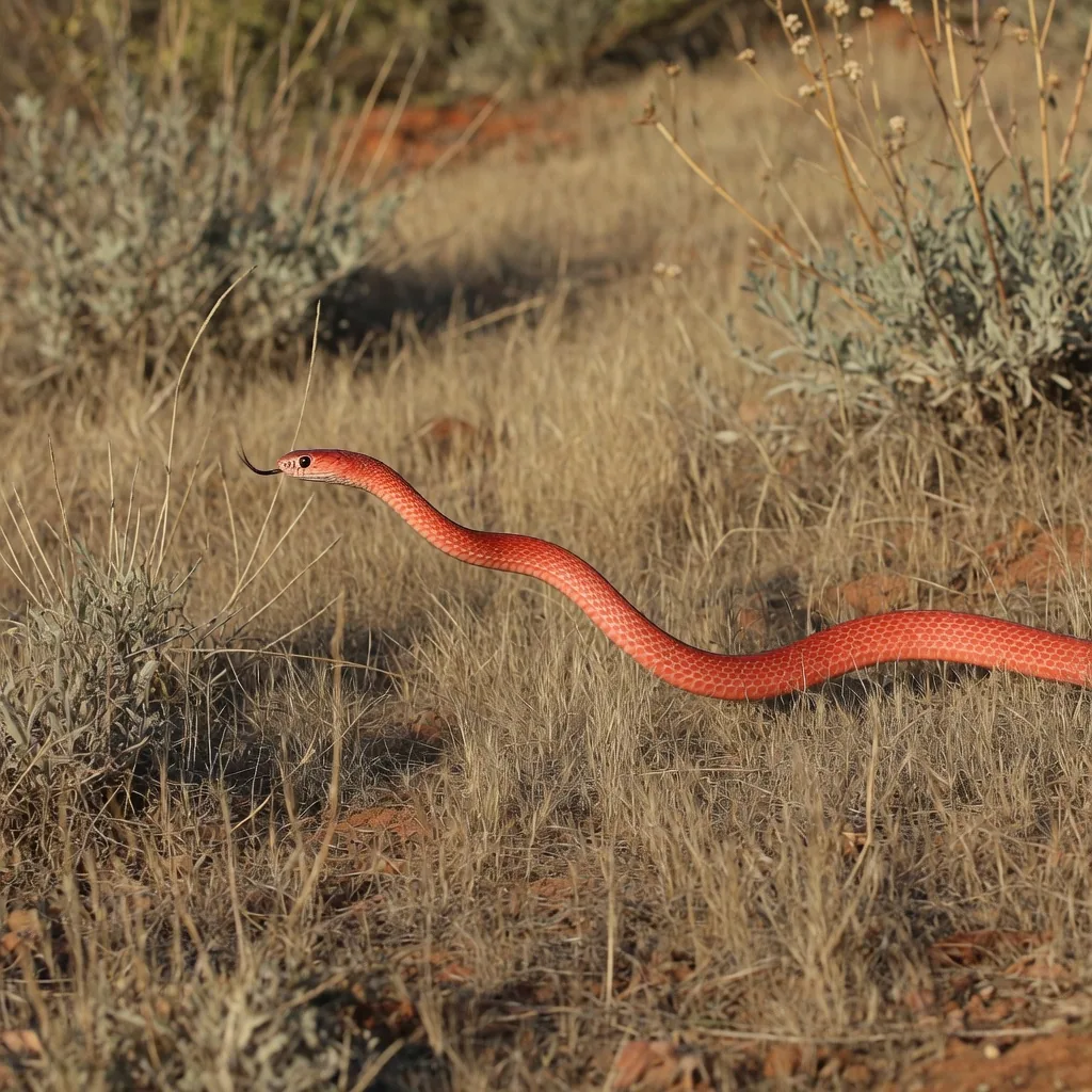 Red racer snake gliding through dry chaparral and grassland in Southern California