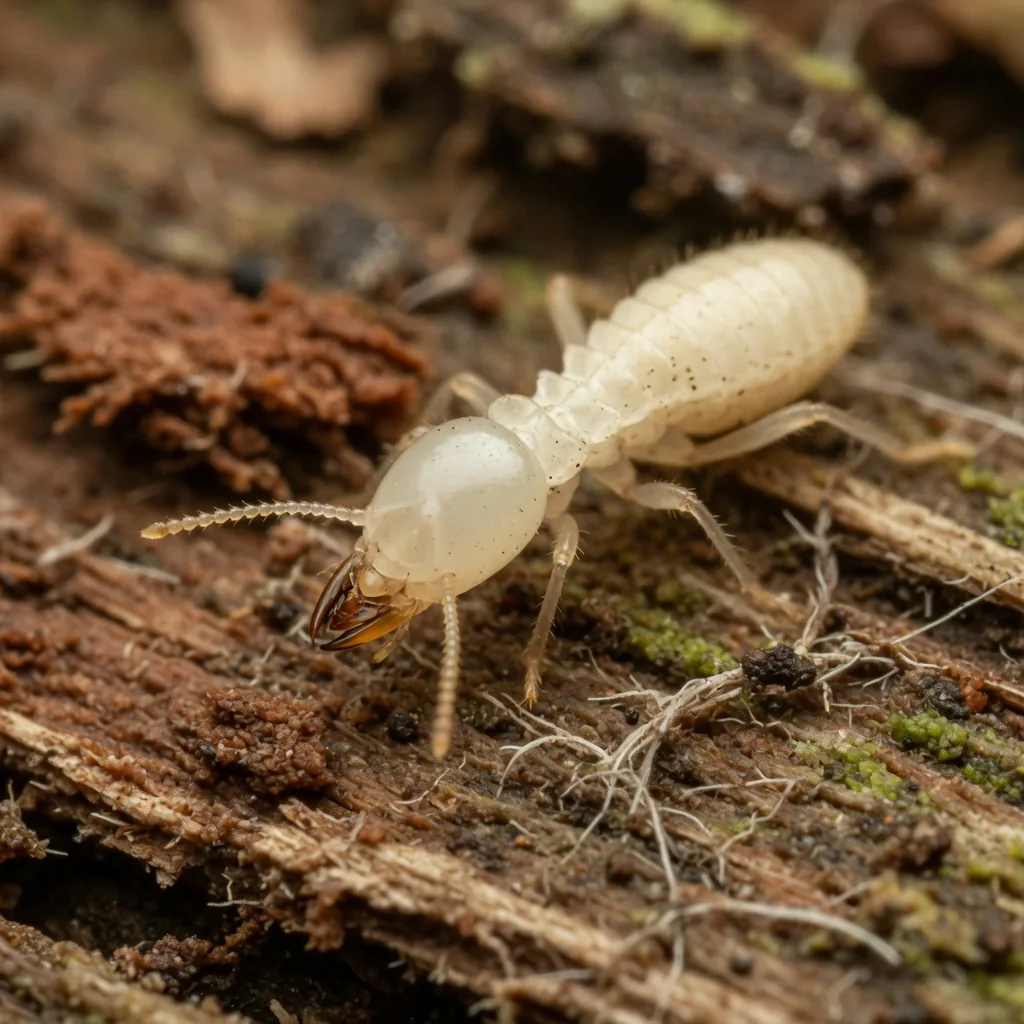 Termite on decaying wood, a typical prey item for the yellow-spotted tropical night lizard