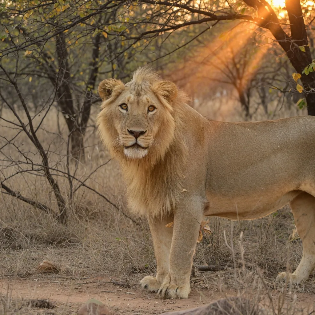 Asiatic lion in the dry scrub forest of Gir National Park, India