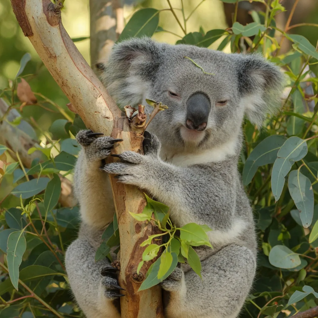 A koala gripping a eucalyptus branch