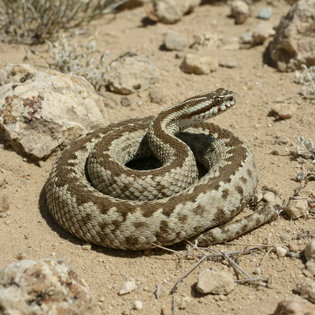 Carpet Viper coiled on sandy desert ground