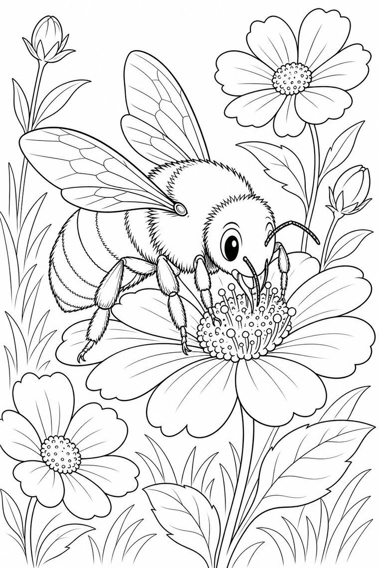 Bee coloring page line art