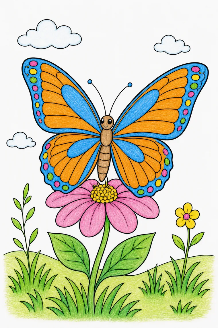 Example of the butterfly coloring page colored in