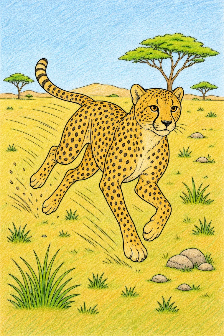 Example of the cheetah coloring page colored in