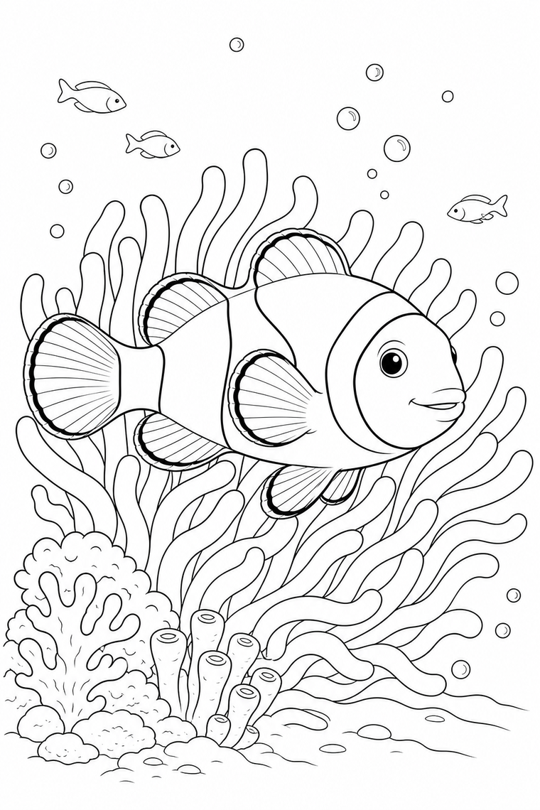 Clownfish coloring page line art