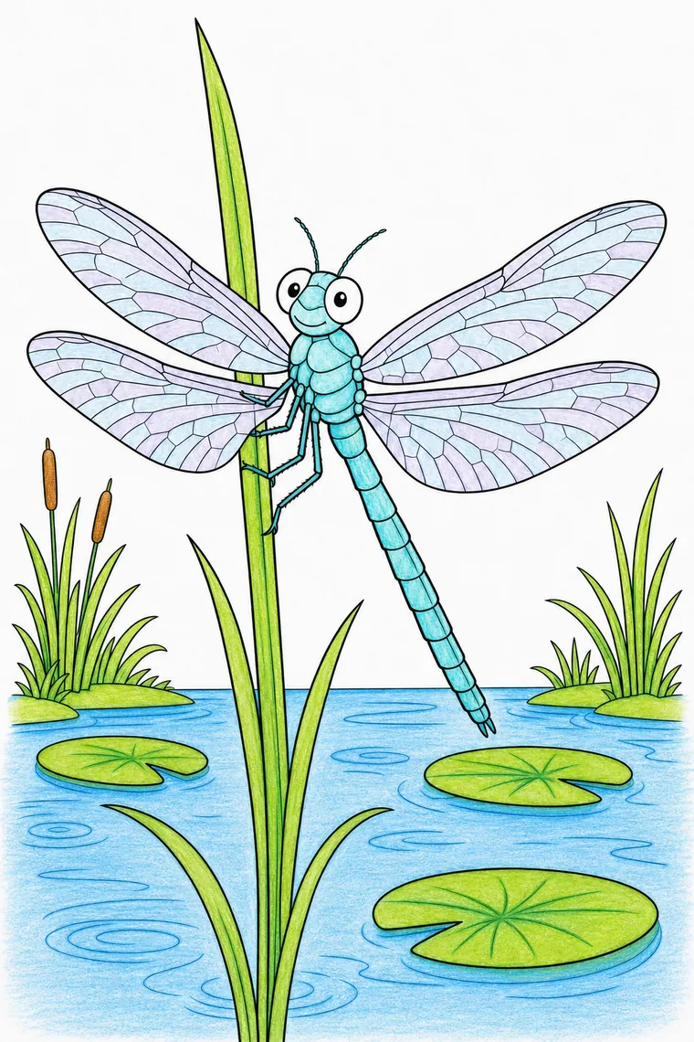 Example of the dragonfly coloring page colored in