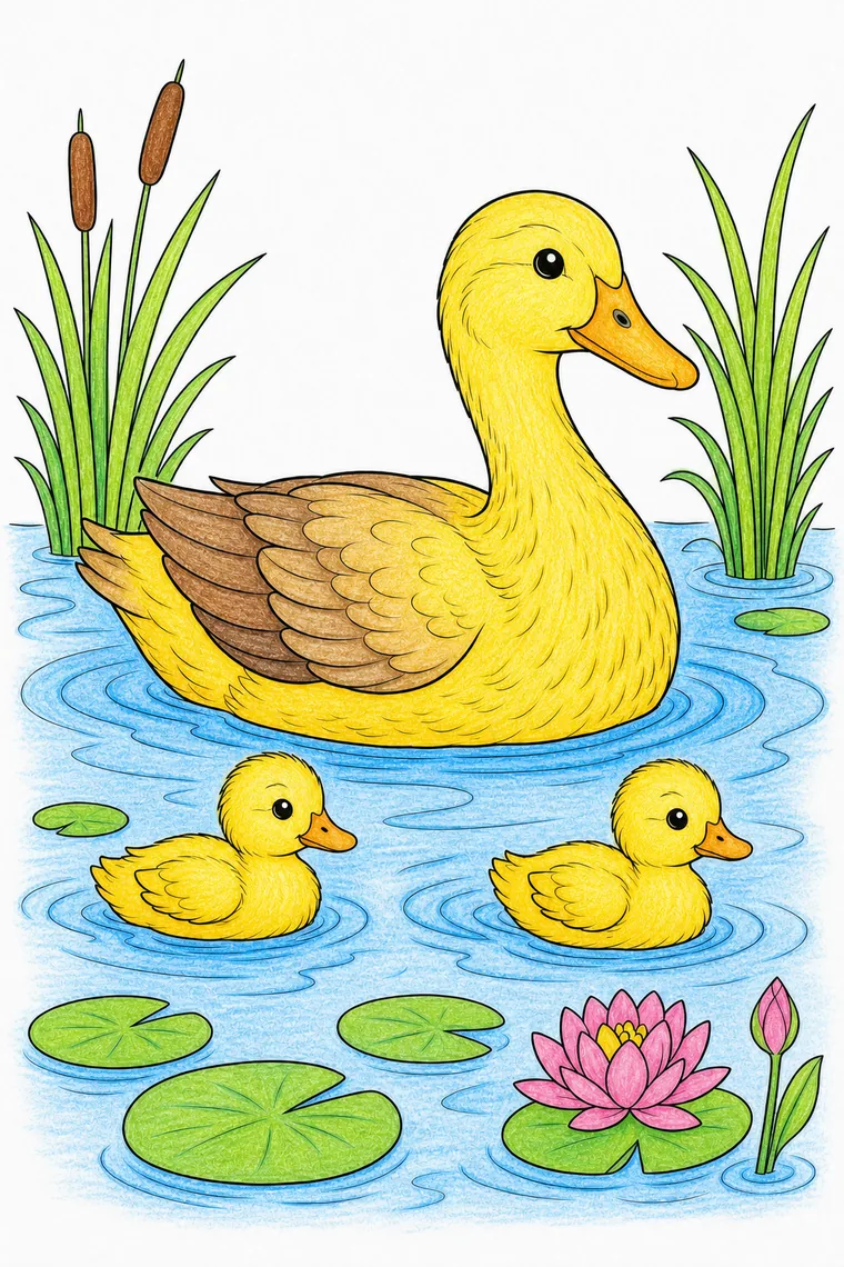 Example of the duck coloring page colored in