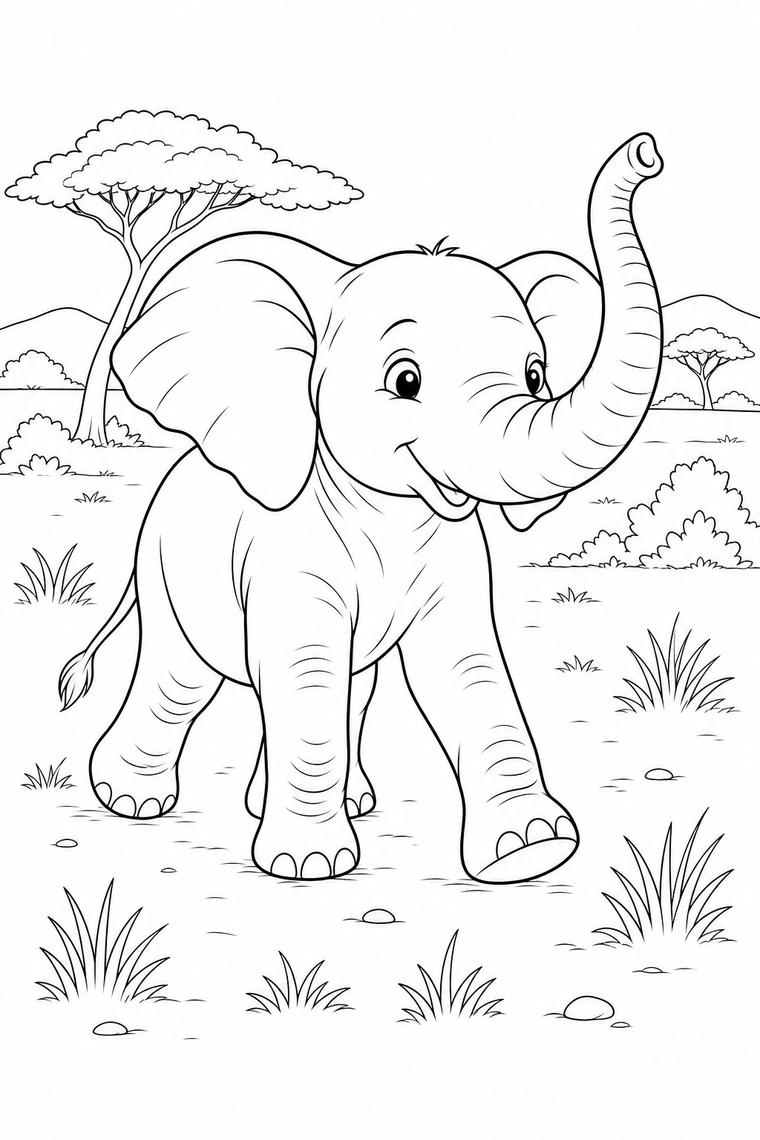 Elephant coloring page line art