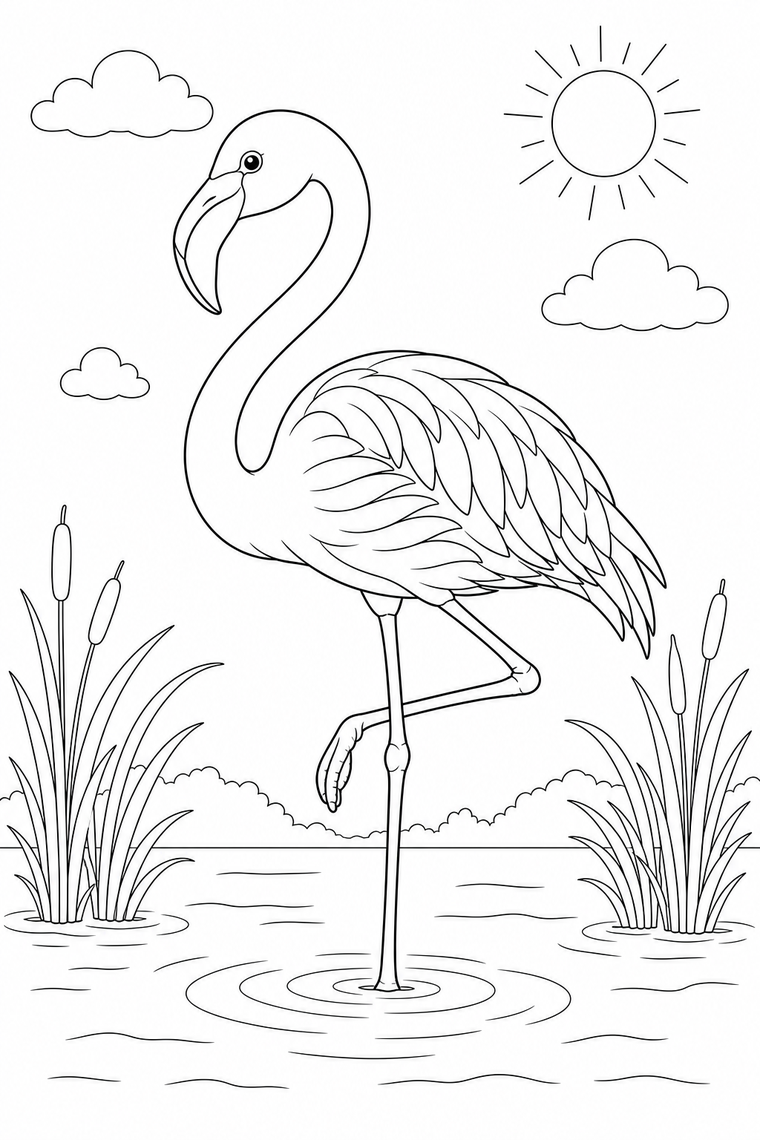 Flamingo coloring page line art