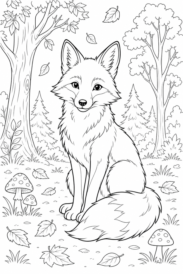 Fox coloring page line art