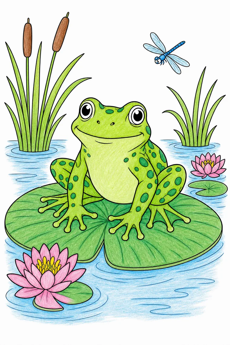 Example of the frog coloring page colored in
