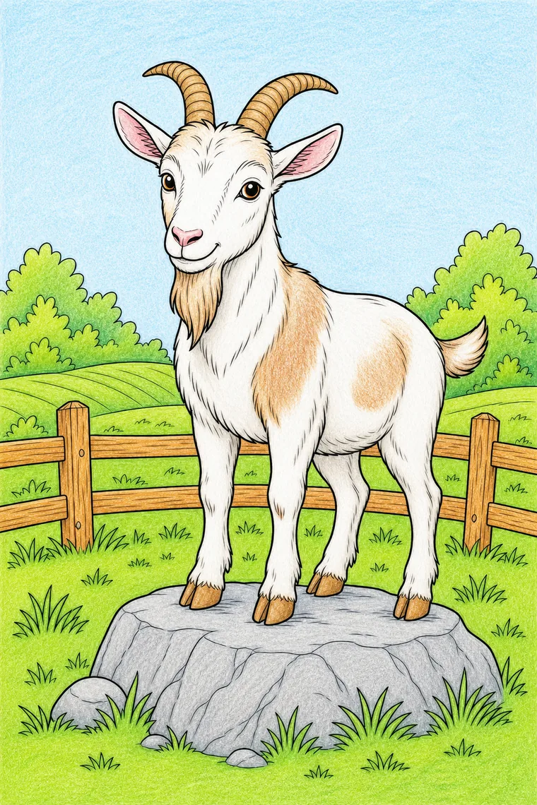 Example of the goat coloring page colored in