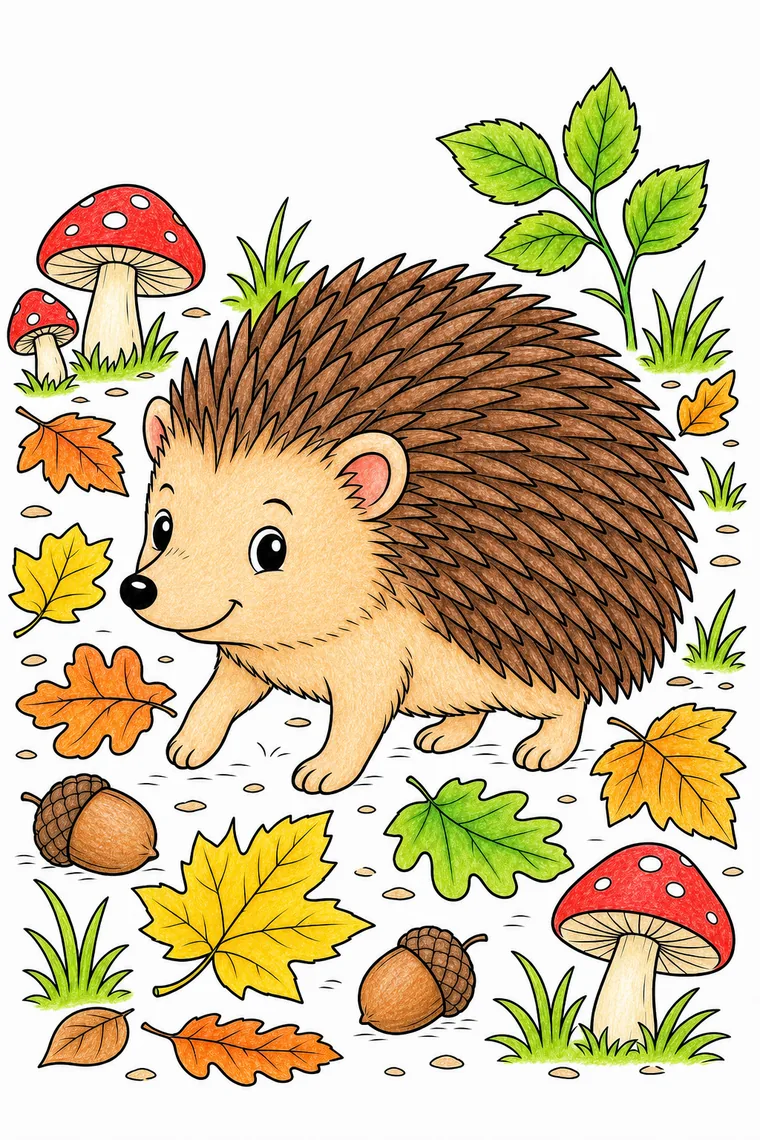 Example of the hedgehog coloring page colored in