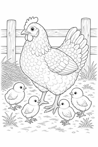 Hen & Chicks coloring page
