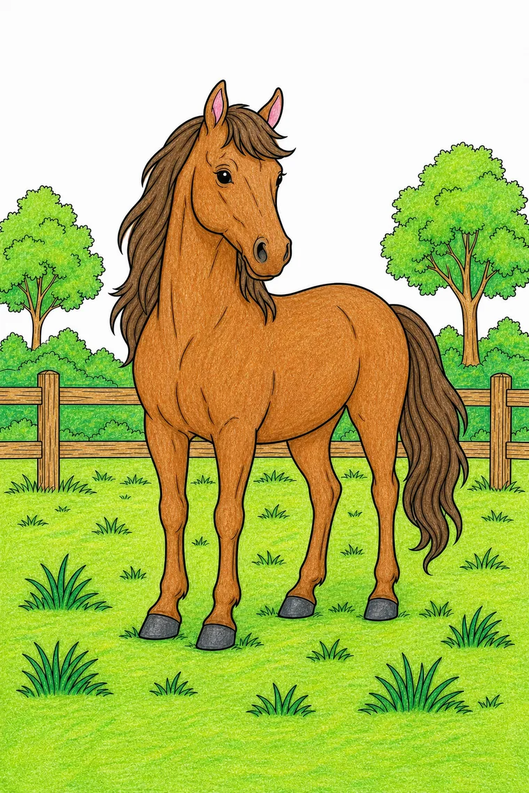 Example of the horse coloring page colored in