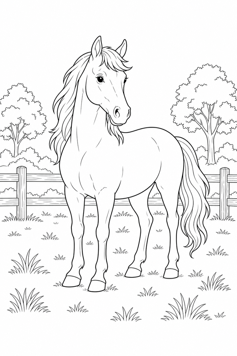 Horse coloring page line art