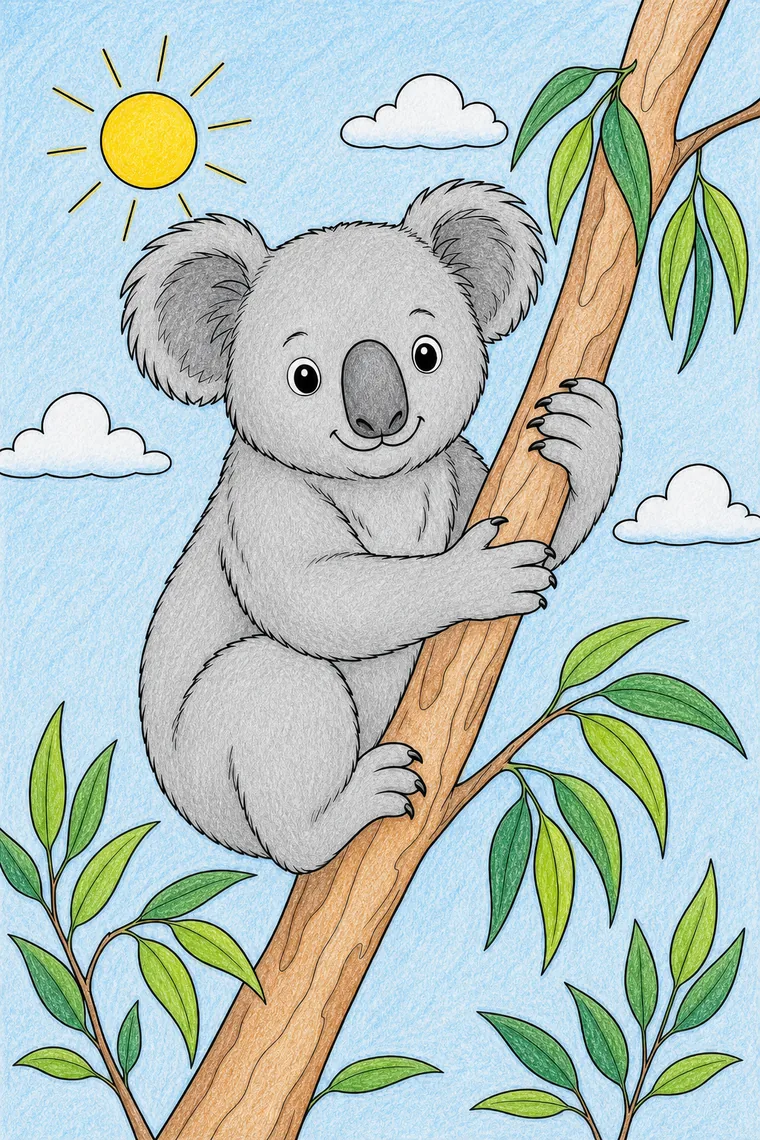 Example of the koala coloring page colored in