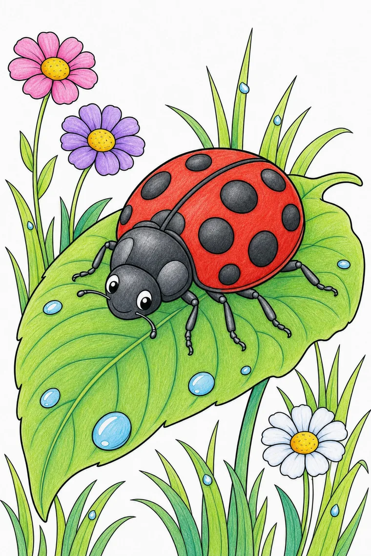 Example of the ladybug coloring page colored in