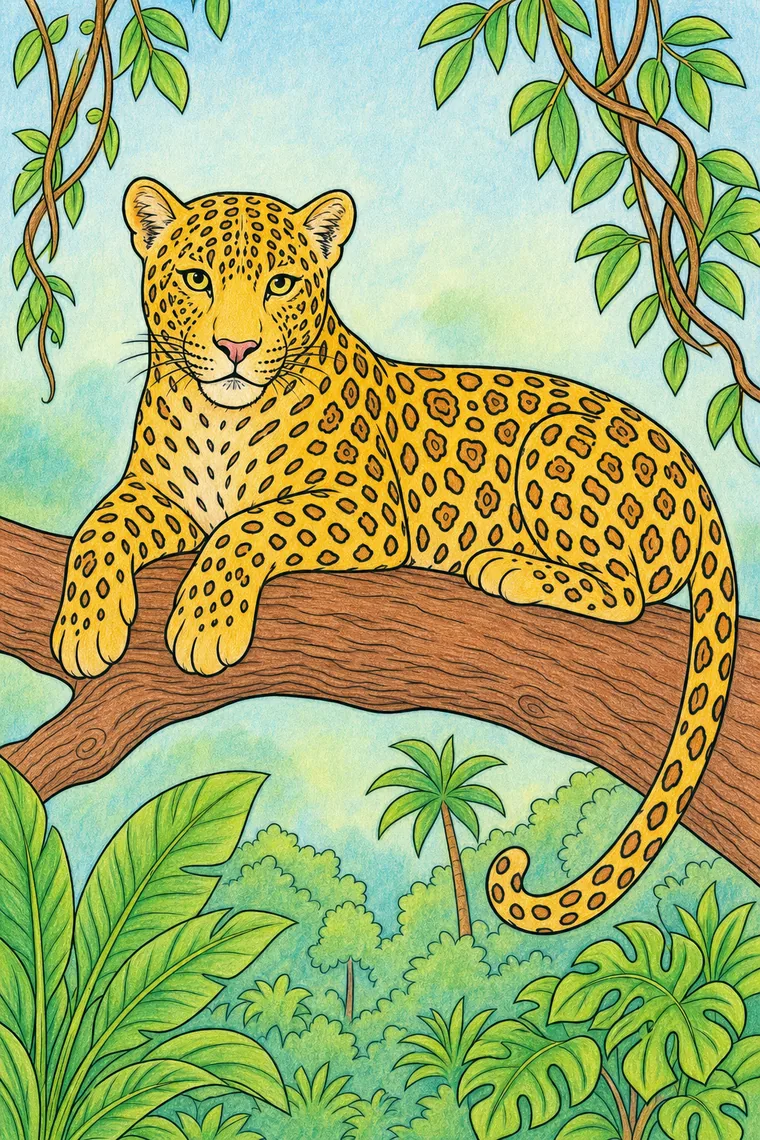 Example of the leopard coloring page colored in