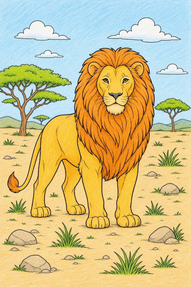Example of the lion coloring page colored in