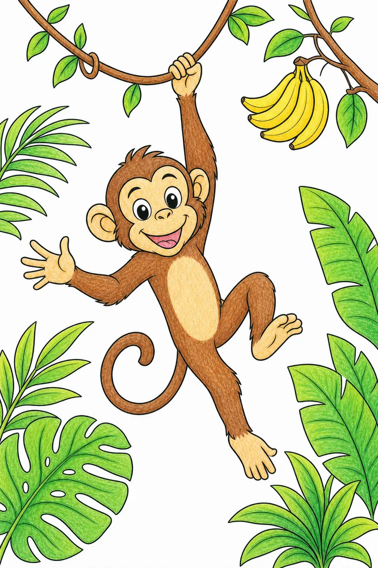 Example of the monkey coloring page colored in