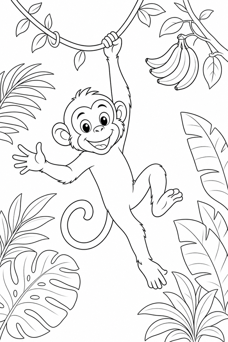 Monkey coloring page line art