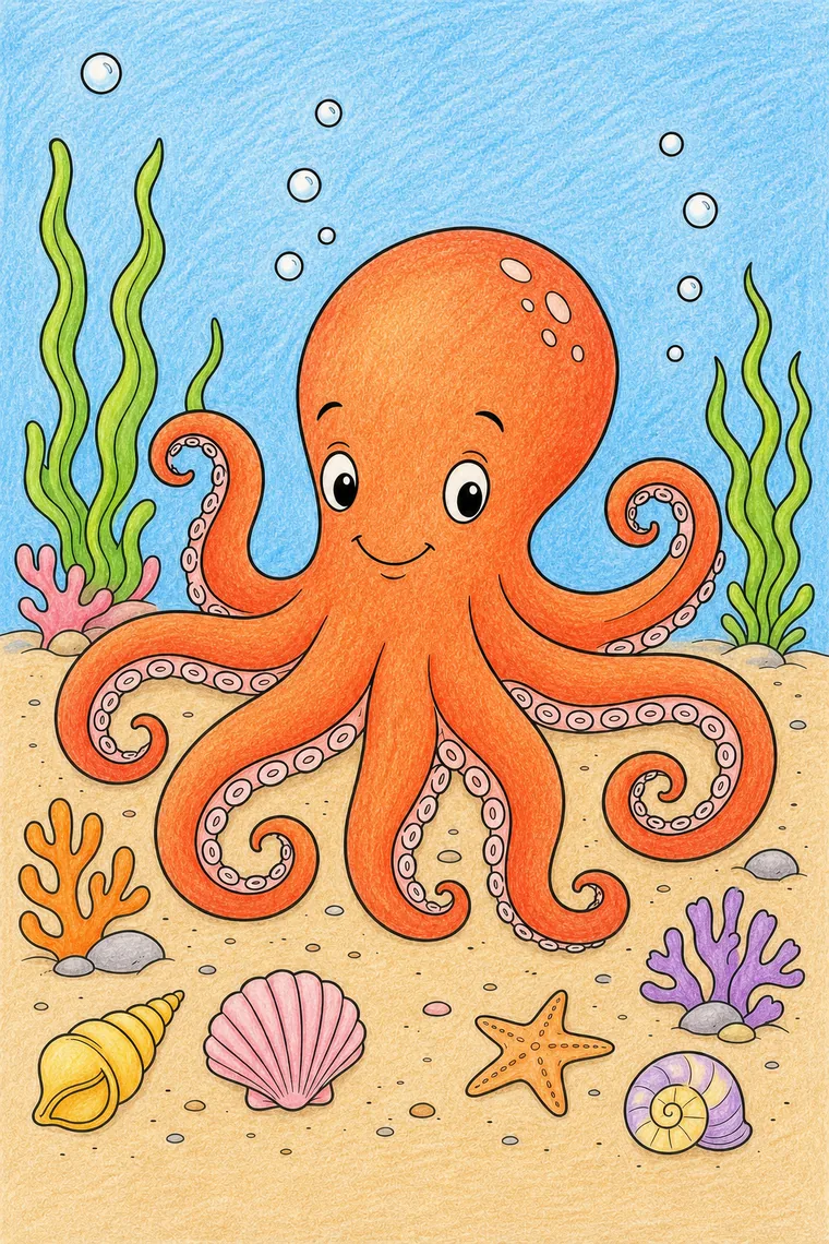 Example of the octopus coloring page colored in