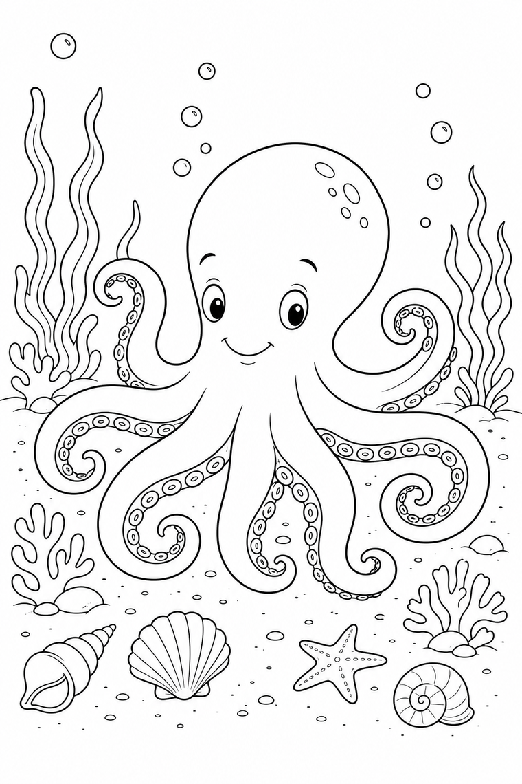 Octopus coloring page line art